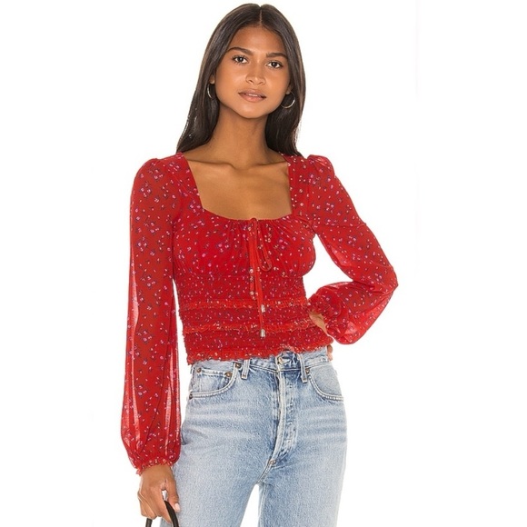 FREE PEOPLE Lolita Prairie Floral Print Cropped Top in Red - Picture 1 of 8